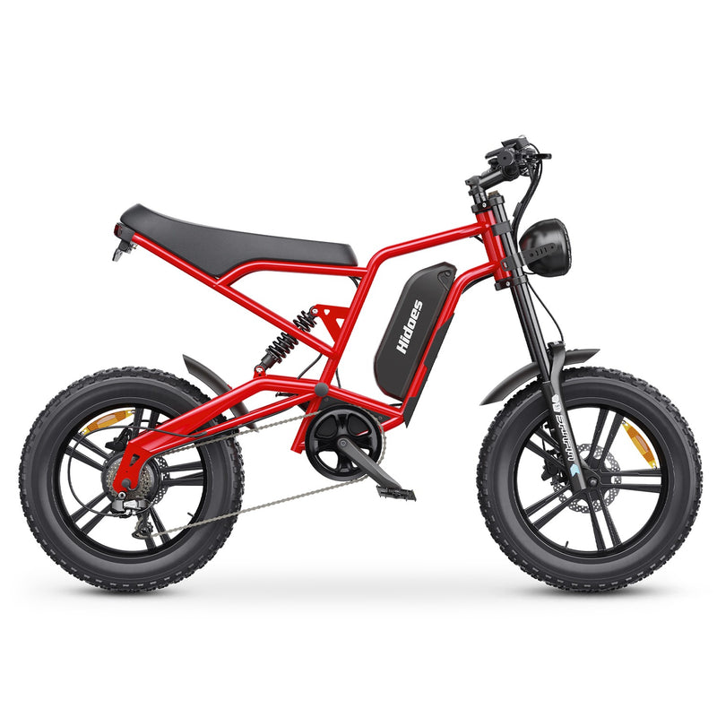 Hidoes B6 Electric Fat Bike - 1200W Motor, 48V 15Ah Battery, 50 Mile Range, 20 Tires Red