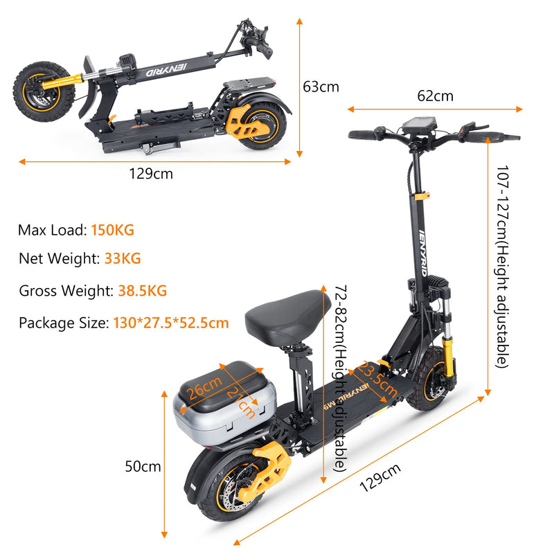 iENYRID M9 Electric Scooter 1200W 48V 18Ah, 50km/h, 10inch Tires, Black - High Speed Urban Commute