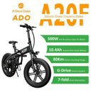 ADO A20F+ 20 Inches Fat Tire Folding Electric Bike Battery Life Up to 40 Miles - Alloy Bike