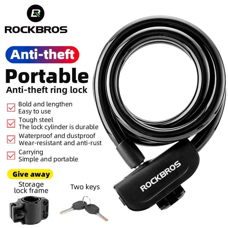 ROCKBROS Bicycle Lock Bike Portable Anti-theft Ring Lock MTB Road Cycling Cable Lock Motorcycle Vehicle Bicycle Accessories - Alloy Bike